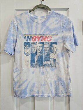 NSYNC Band Graphic T-Shirt Kids Large 10 12 Blue White Tie Dye Short Sleeve Tee